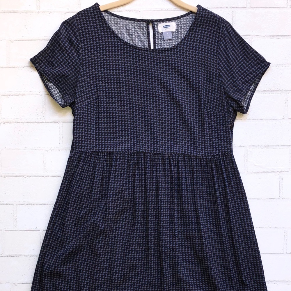 Old Navy Tunic Black and Blue Houndstooth Pattern